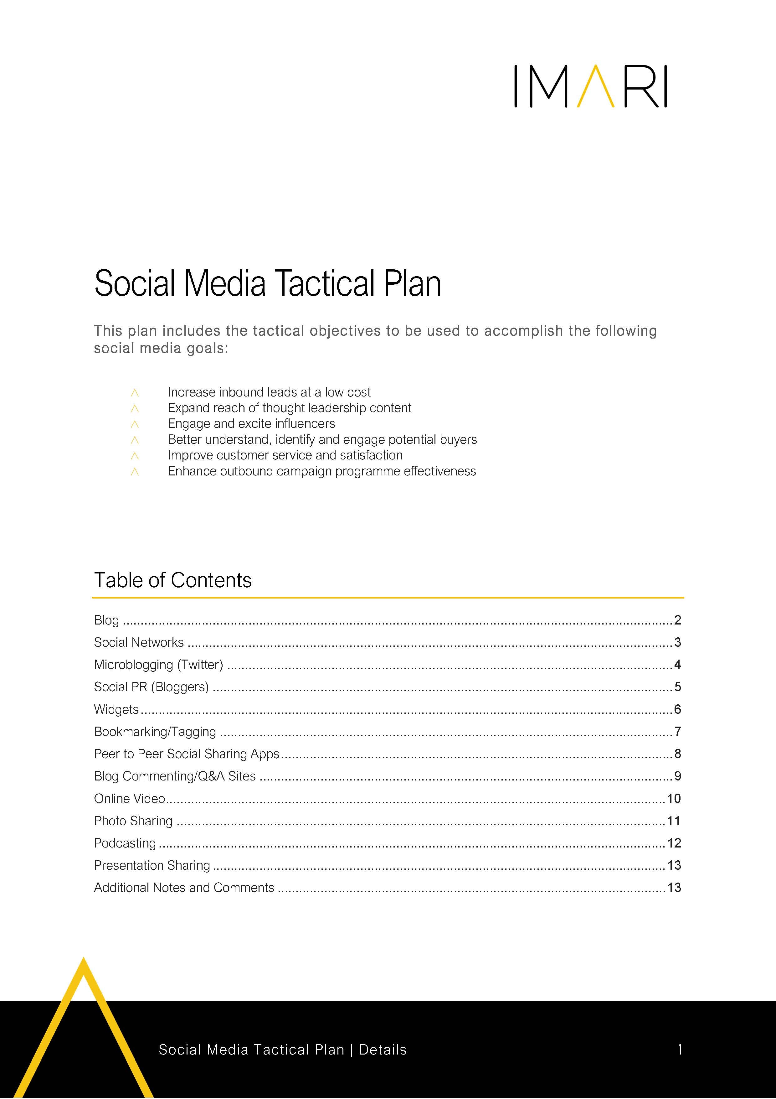 Social Media Tactical Plan